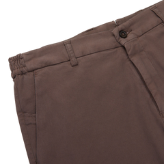 Berwich Chocolate Brown Cotton Stretch Chinos Edge