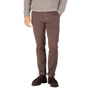 Berwich Chocolate Brown Cotton Stretch Chinos Front