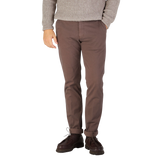 Berwich Chocolate Brown Cotton Stretch Chinos Front