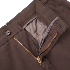 Berwich Chocolate Brown Cotton Stretch Chinos Zipper