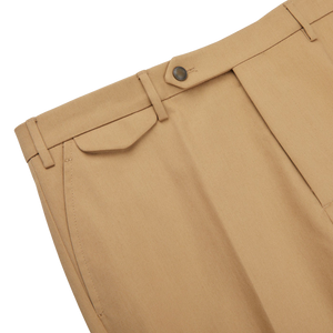 Berwich Khaki Beige Cotton Flat Front Trousers Edge