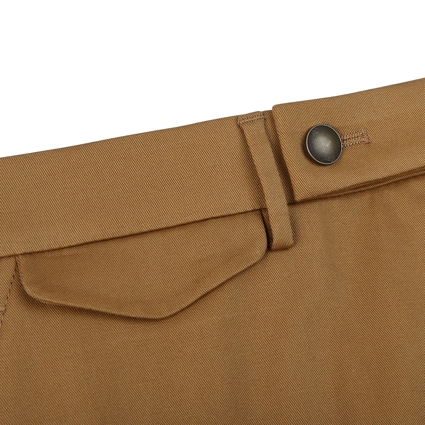 Berwich Khaki Beige Cotton Twill Flat Front Trousers Button