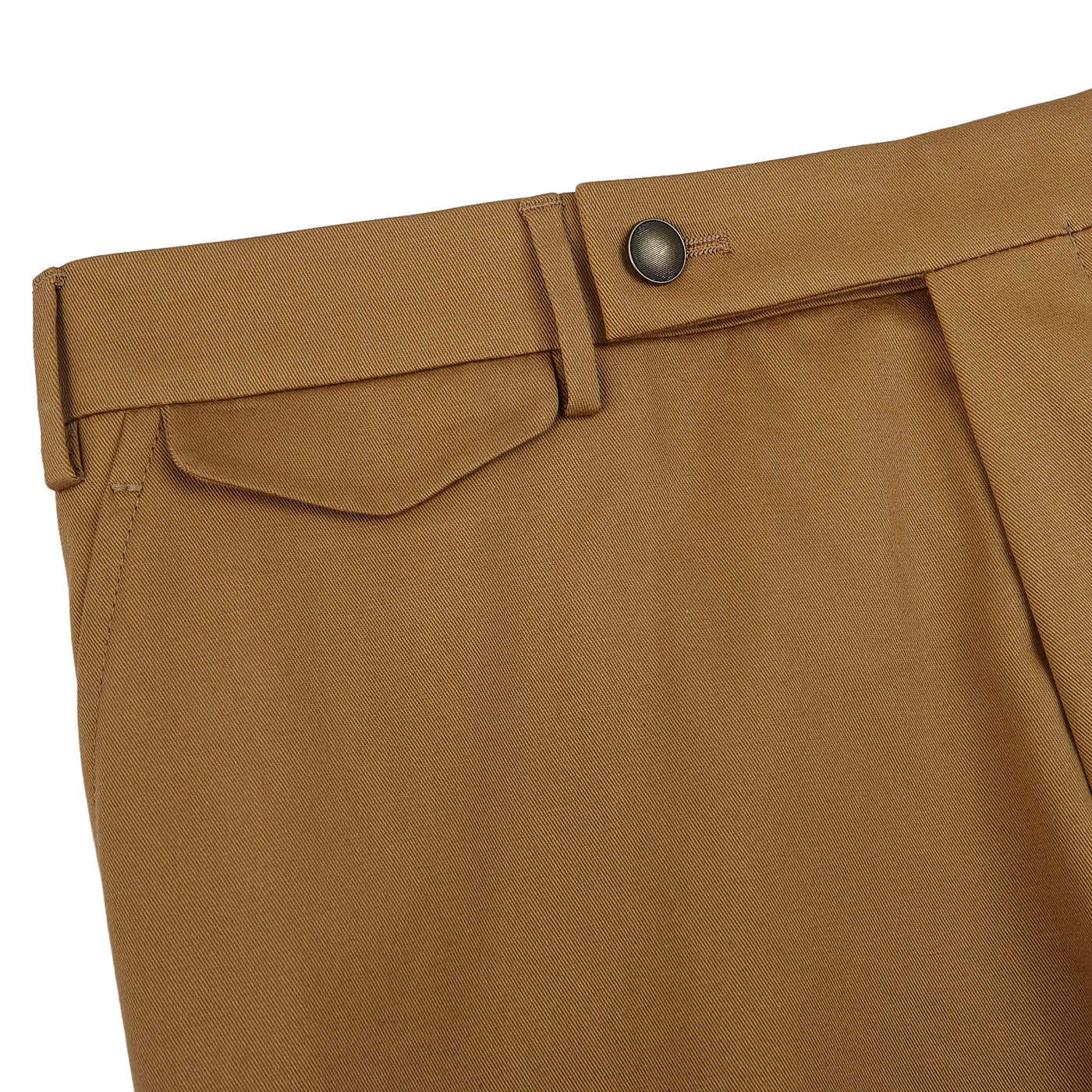 Berwich Khaki Beige Cotton Twill Flat Front Trousers Edge