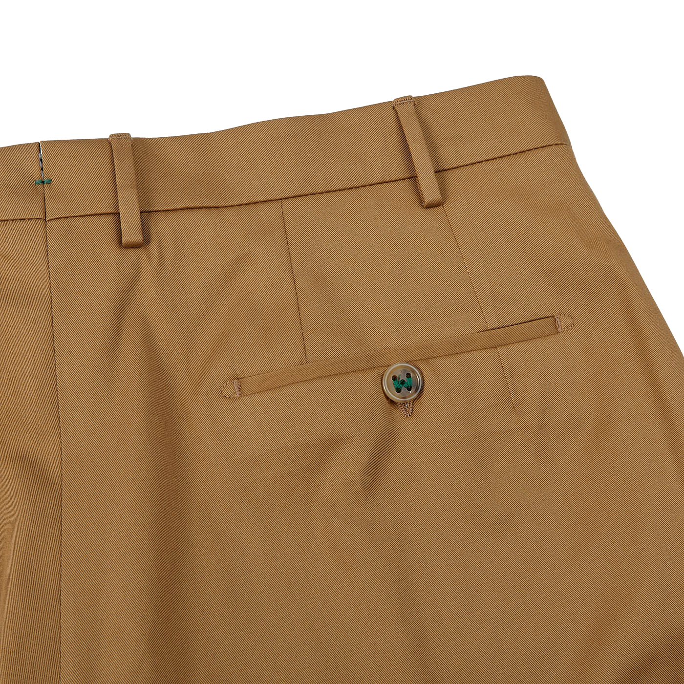 Berwich Khaki Beige Cotton Twill Flat Front Trousers Pocket