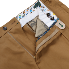 Berwich Khaki Beige Cotton Twill Flat Front Trousers Zipper