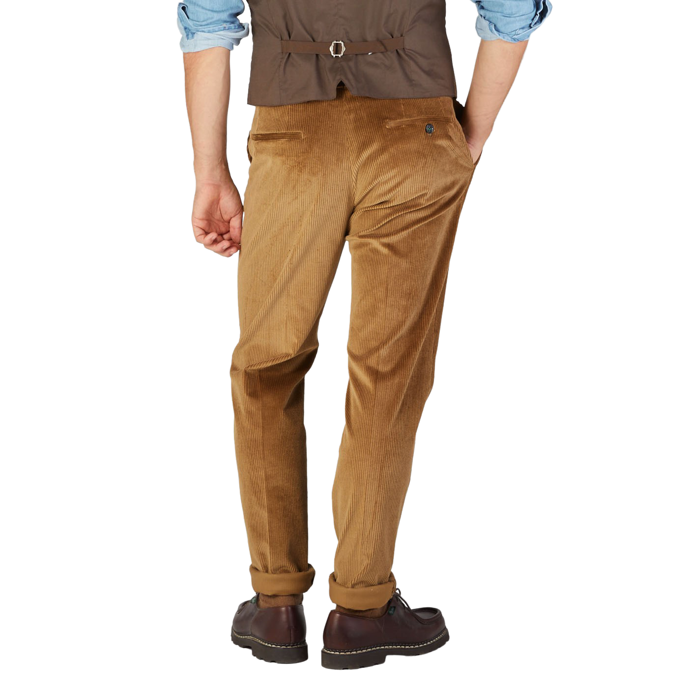 Berwich Light Brown Cotton Corduroy Flat Front Trousers Back