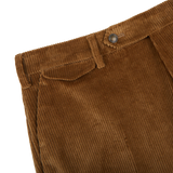 Berwich Light Brown Cotton Corduroy Flat Front Trousers Edge