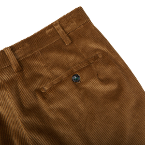 Berwich Light Brown Cotton Corduroy Flat Front Trousers Pocket