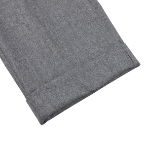 Berwich Medium Grey Wool Flannel Flat Front Trousers Cuff