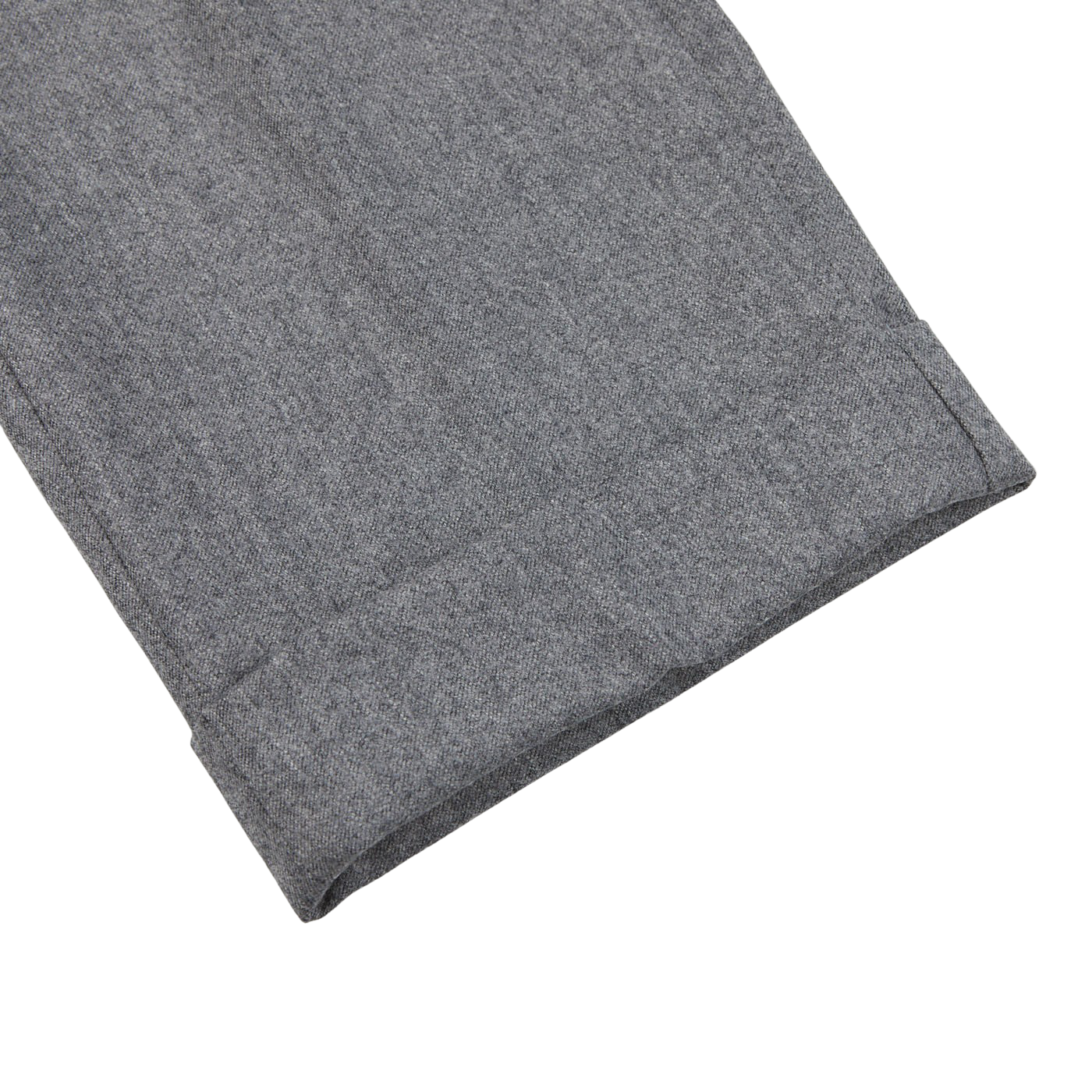 Berwich Medium Grey Wool Flannel Flat Front Trousers Cuff