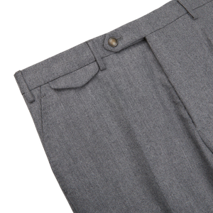 Berwich Medium Grey Wool Flannel Flat Front Trousers Edge