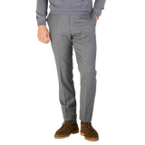 Berwich Medium Grey Wool Flannel Flat Front Trousers Front