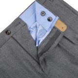 Berwich Medium Grey Wool Flannel Flat Front Trousers Zipper