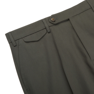 Berwich Military Green Cotton Flat Front Trousers Edge