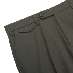 Berwich Military Green Cotton Flat Front Trousers Edge