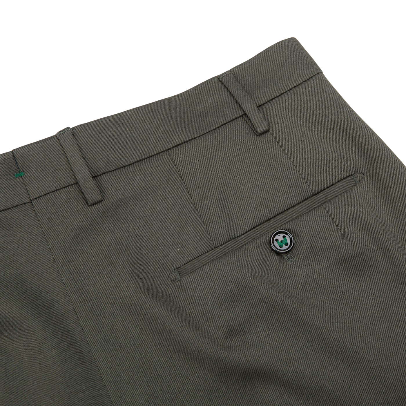 Berwich Military Green Cotton Flat Front Trousers Pocket