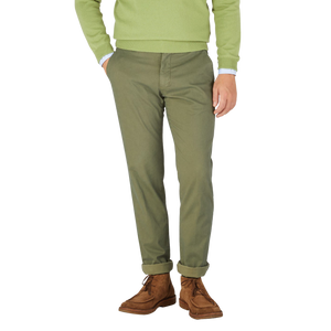 Berwich Military Green Cotton Stretch Chinos Front