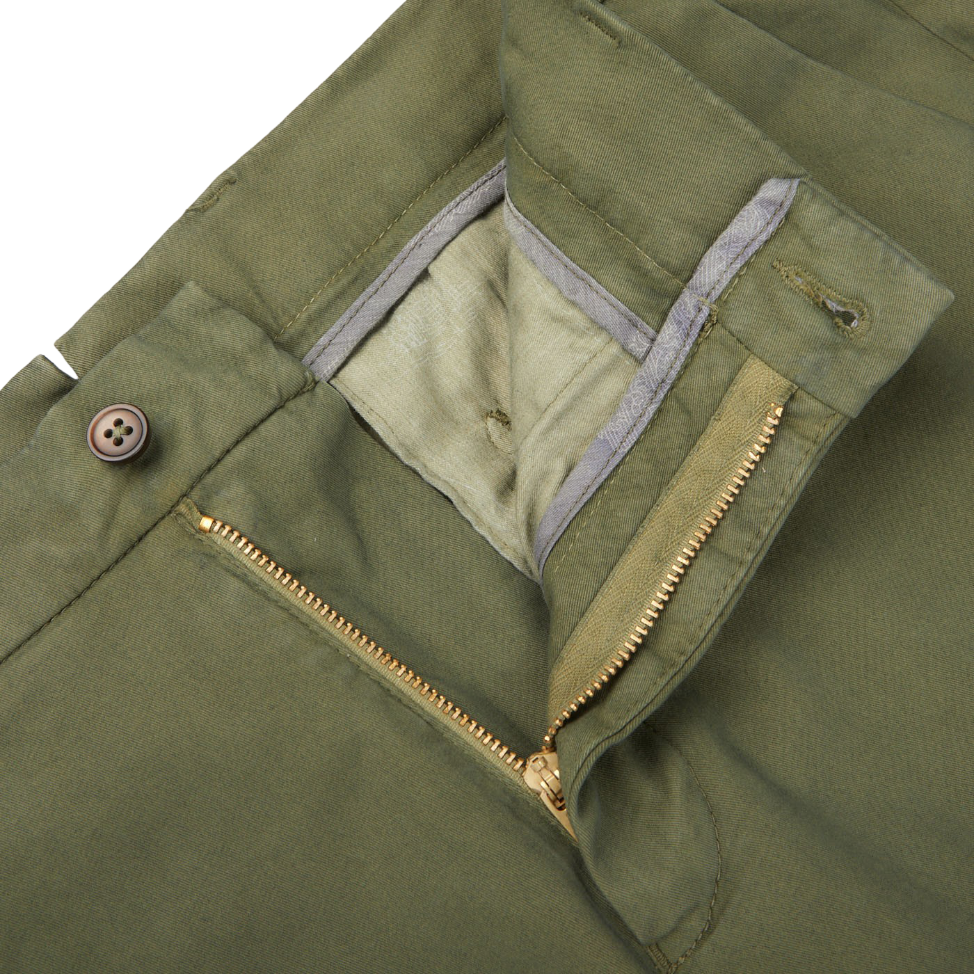 Berwich Military Green Cotton Stretch Chinos Zipper