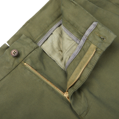 Berwich Military Green Cotton Stretch Chinos Zipper