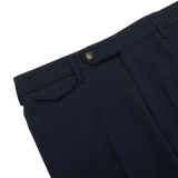 Berwich Navy Blue Cotton Flat Front Trousers Edge