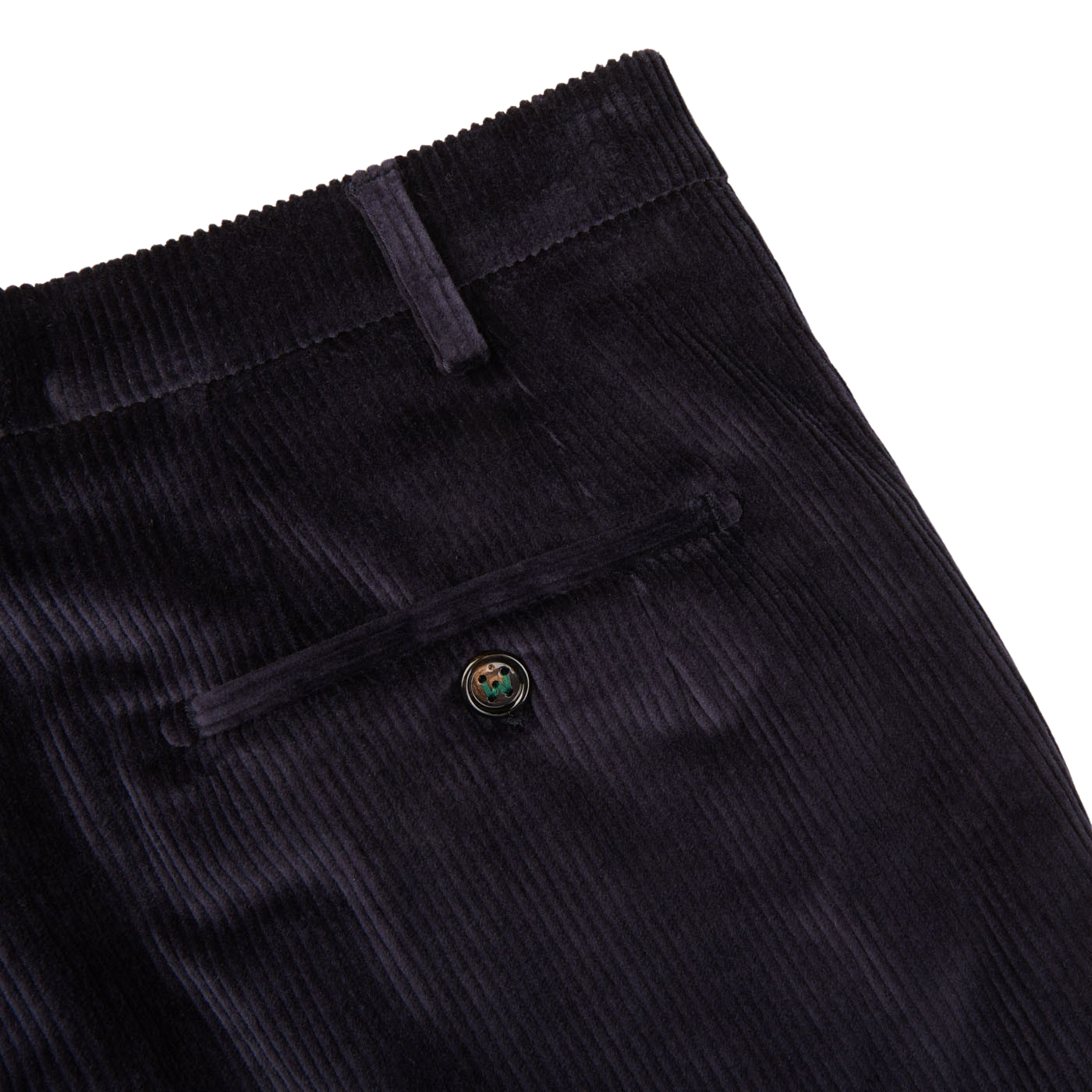 Berwich Navy Cotton Corduroy Flat Front Trousers Pocket