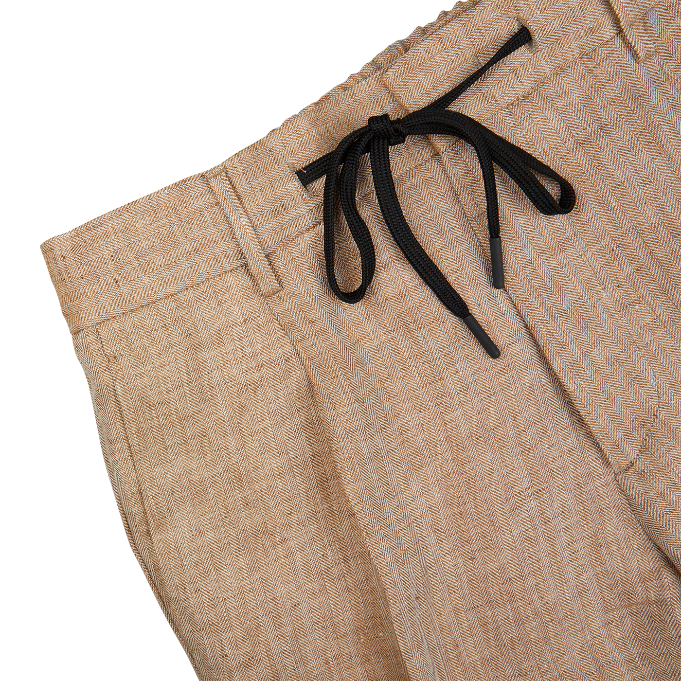 A pair of beige linen herringbone drawstring trousers by Berwich.