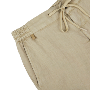 Berwich Beige Washed Linen Drawstring Shorts on a white background.