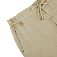 Berwich Beige Washed Linen Drawstring Shorts on a white background.