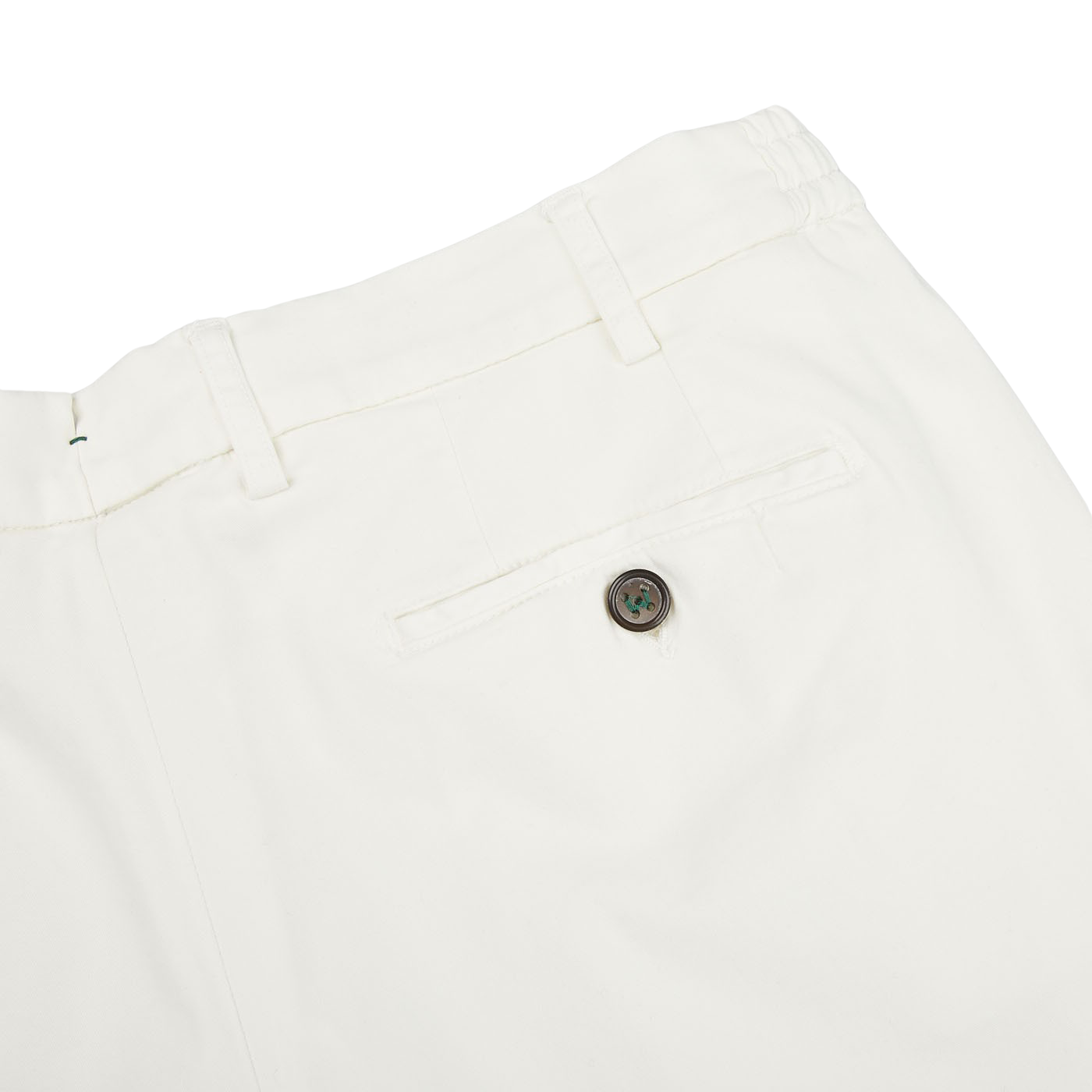 A Cream White Cotton Stretch Chinos by Berwich with a button on the side made from cotton-lyocell.