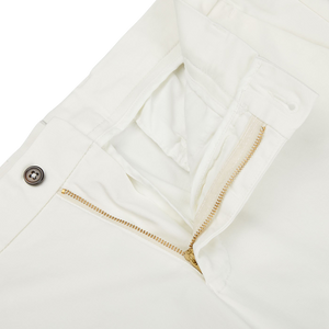 A pair of Berwich Cream White Cotton Stretch Chinos, made with cotton-lyocell fabric, featuring a zipper on the side.