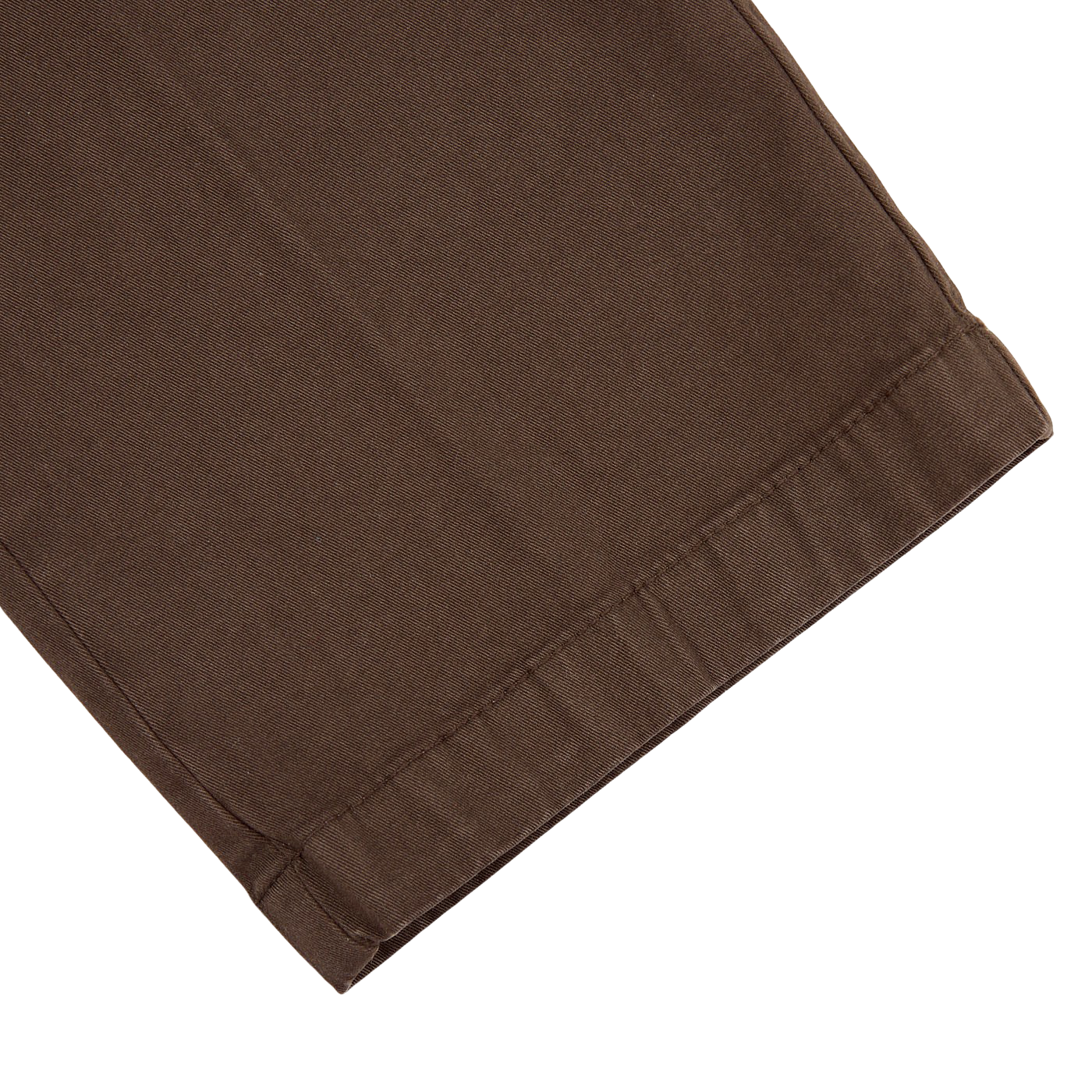 A close up of Berwich dark brown cotton stretch chinos.