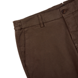A close up of a slim fit pair of Berwich Dark Brown Cotton Stretch Chinos.
