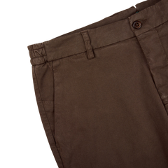 A close up of a slim fit pair of Berwich Dark Brown Cotton Stretch Chinos.