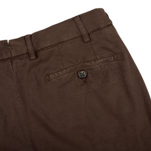 A close up of Berwich's slim fit Dark Brown Cotton Stretch Chinos.