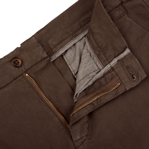 The Berwich Dark Brown Cotton Stretch Chinos with a back pocket.