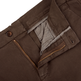 The Berwich Dark Brown Cotton Stretch Chinos with a back pocket.