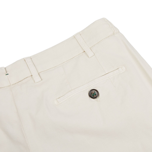 A pair of Light Beige Cotton Stretch Chinos from Berwich with a button on the side.