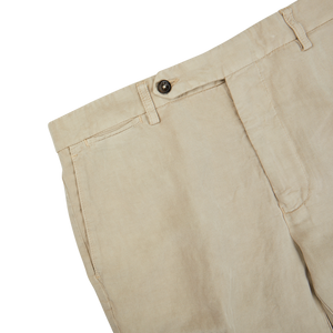 Close up of a pair of Berwich Light Beige Linen Blend Flat Front Trousers.