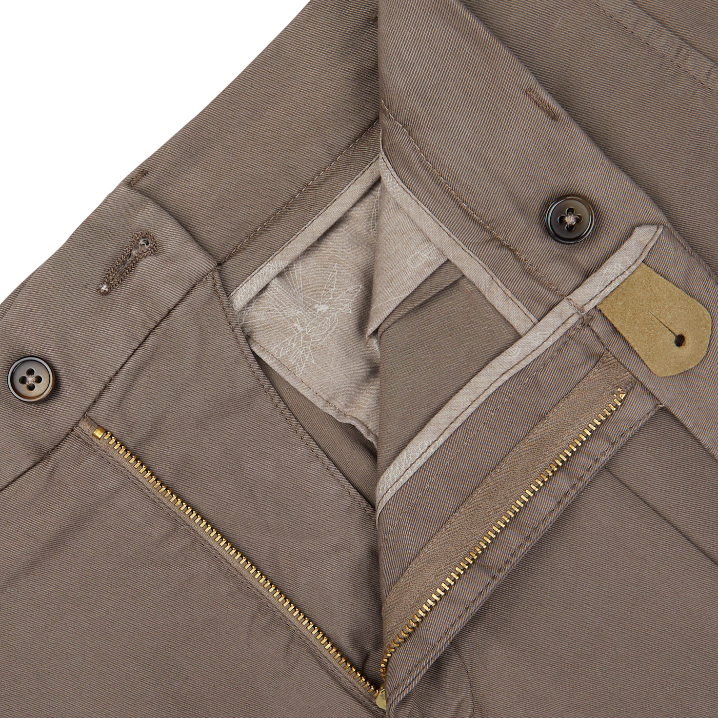 Light Brown Cotton Blend Pleated Shorts from Berwich with zipper and button details on a white background.