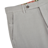 A pair of Light Grey Cotton Moleskin Chinos with floral buttons by Berwich.