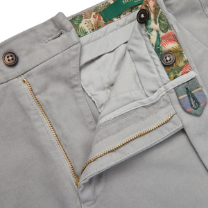 Slim fit Light Grey Cotton Moleskin Chinos by Berwich with a side pocket.