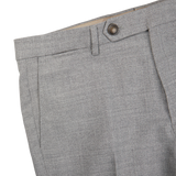A close up view of Berwich Light Grey Wool Fresco Flat Front Trousers, regular fit.