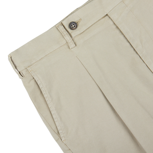 Neutral-toned Berwich Sabbia Beige Cotton Blend Pleated Bermuda shorts with a button fastening visible.