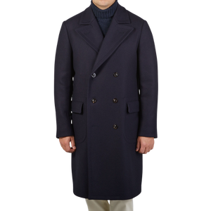 Boglioli Navy Blue Wool Cashmere Twill Coat Front