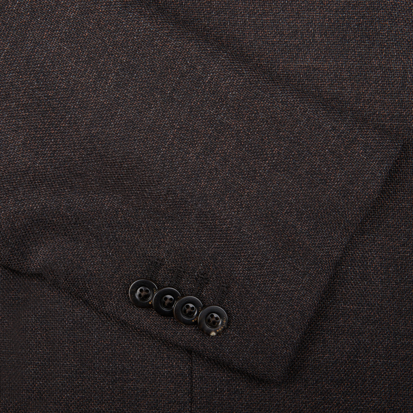 A close-up of a Boglioli Brown Melange Wool Hopsack K Suit.