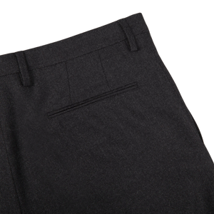 A close up of Boglioli Charcoal Grey Wool Flannel K Suit suit pants made of flannel fabric.