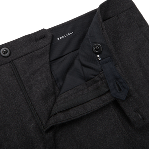 A close up of a Boglioli Charcoal Grey Wool Flannel K Suit trouser, exuding understated elegance.