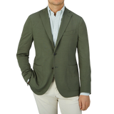 A man wearing a Boglioli Dark Green Wool Jersey K Jacket.