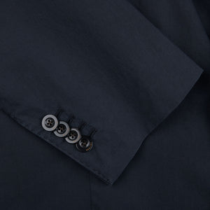 Close-up of a Boglioli Dark Blue Washed Cotton K Jacket sleeve with unstructured craftsmanship from Italy.