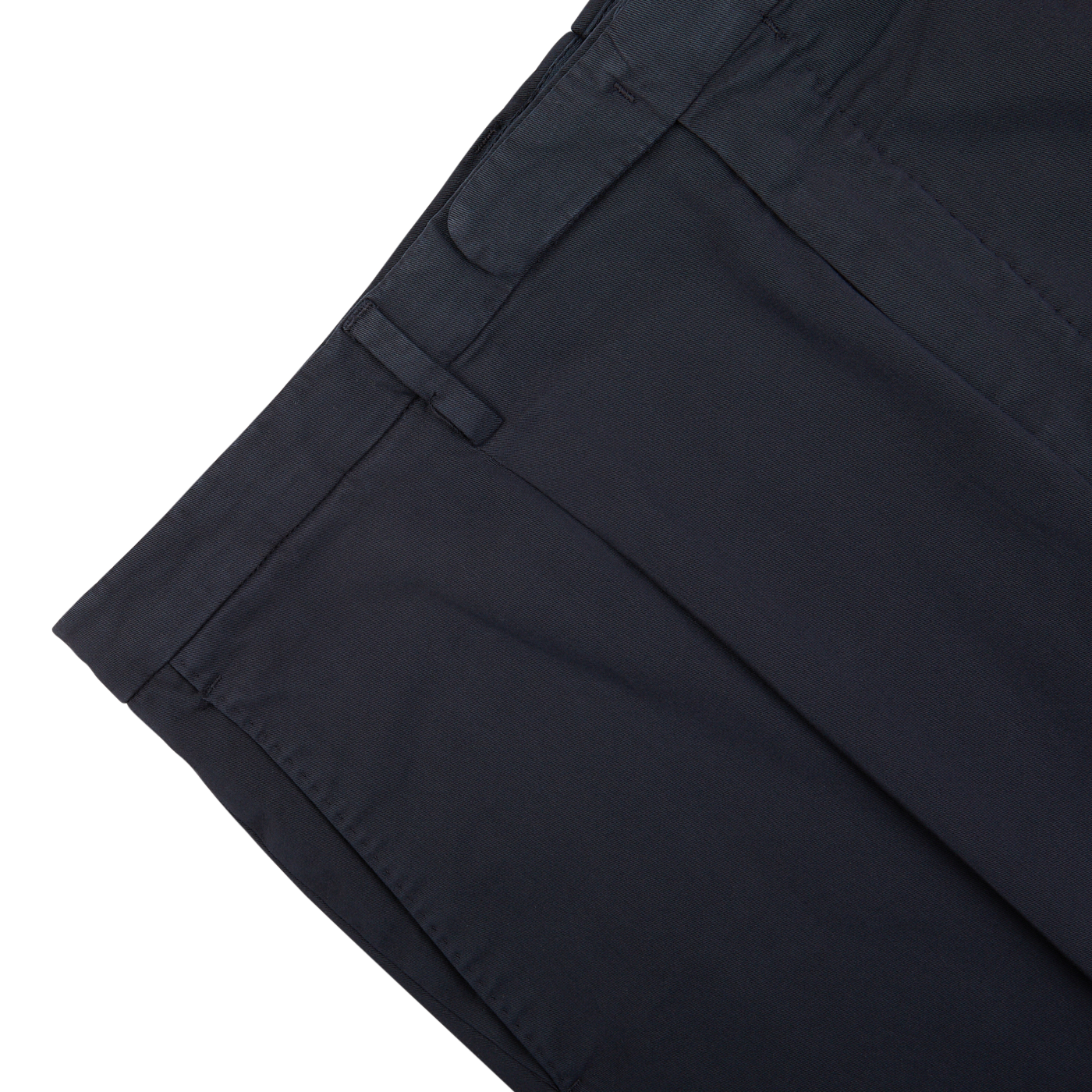 Boglioli Navy Blue Washed Cotton Pleated Trousers on a white background.
